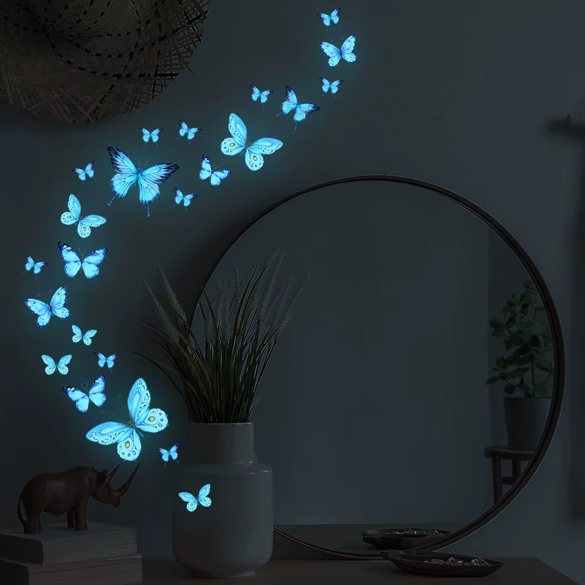 Autocollants lumineux papillon bleu, 23 pièces, autocollants lumineux de nuit, chambre à coucher, sa