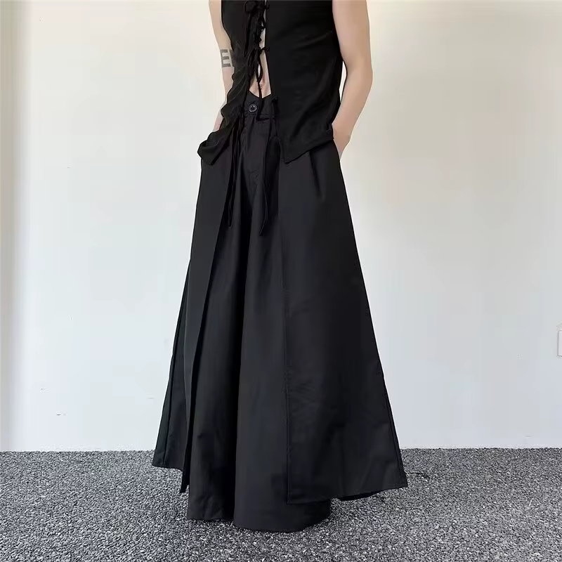 Pantalon superposé japonais d'avant-garde pour hommes, jambes larges, Hakama Y2k, Streetwear esthéti