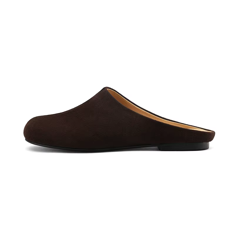 SmallHut Nouvelle Tendance 2026 Mules d'été pour femme en daim de vache, coloris Noir, Kaki, Chocola