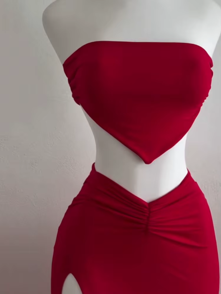 Ensemble 2 pièces pour femmes, haut court, dos nu, jupe taille haute, Sexy, Slim Fit, robe mi-longue