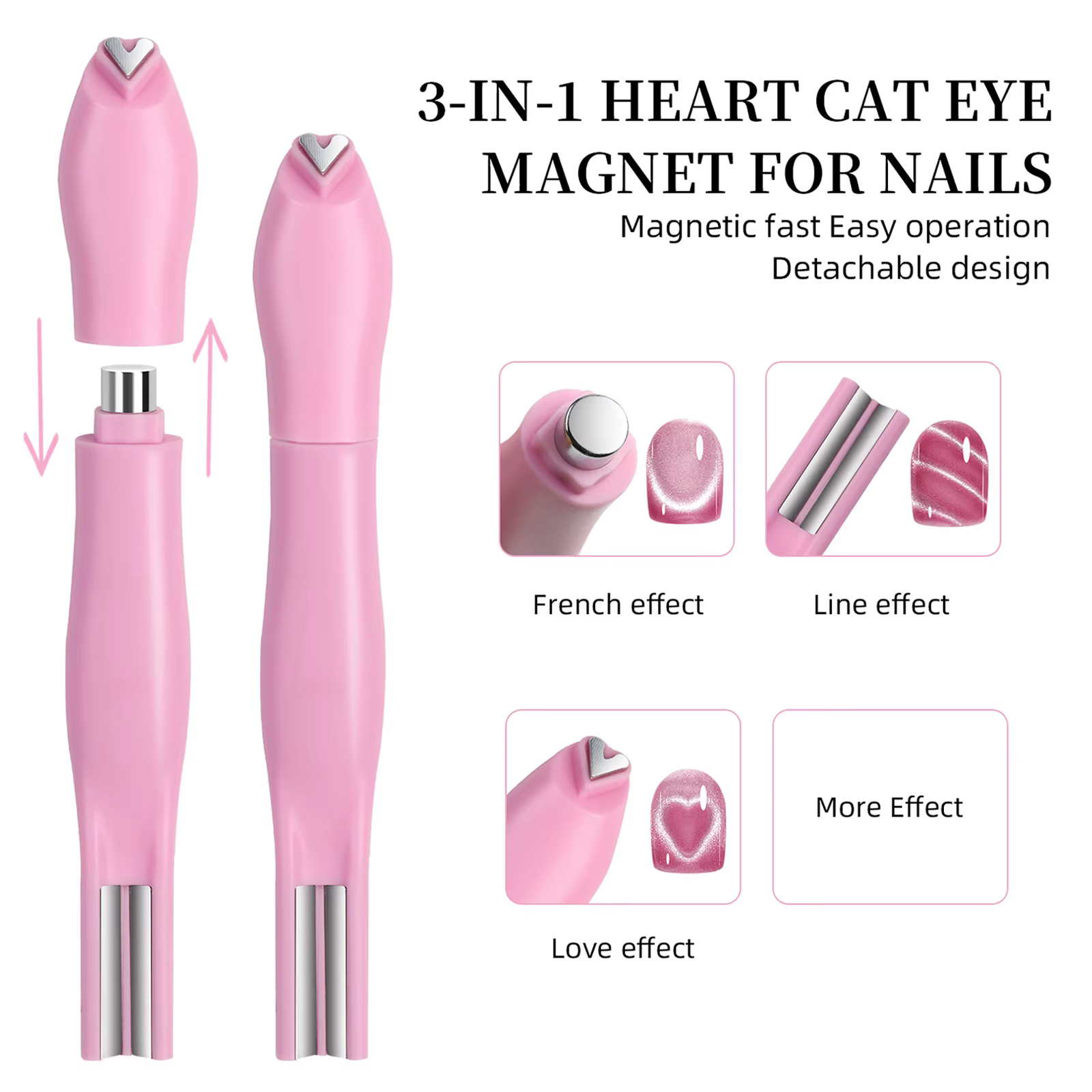Stylo magnétique pour ongles 3 en 1, motif cœur et serpent, œil de chat, ondulation française/eau, œ