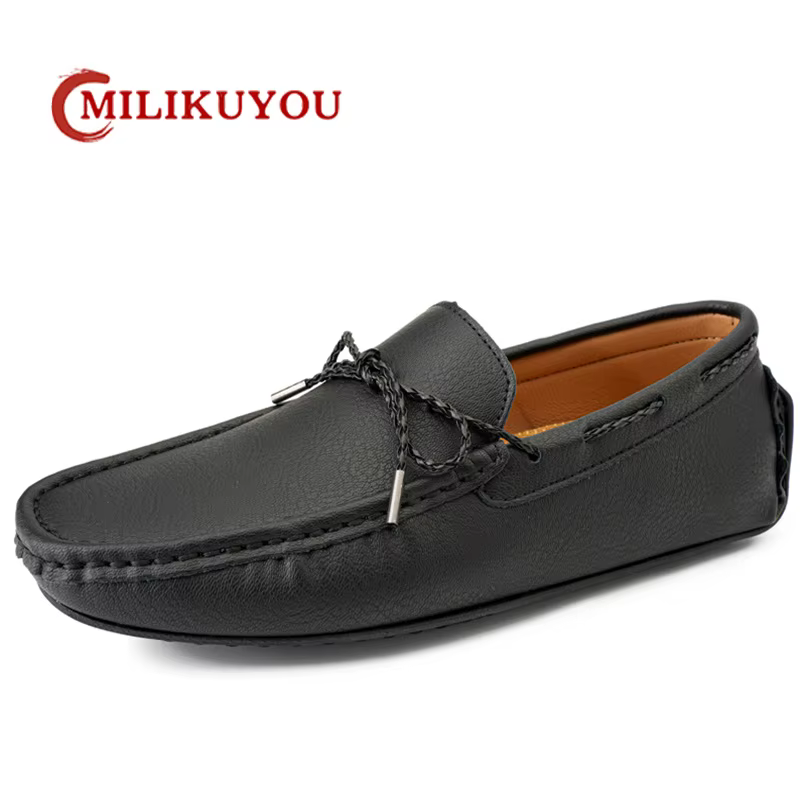 Mocassins respirants en cuir véritable pour hommes, chaussures décontractées à enfiler, mocassins no