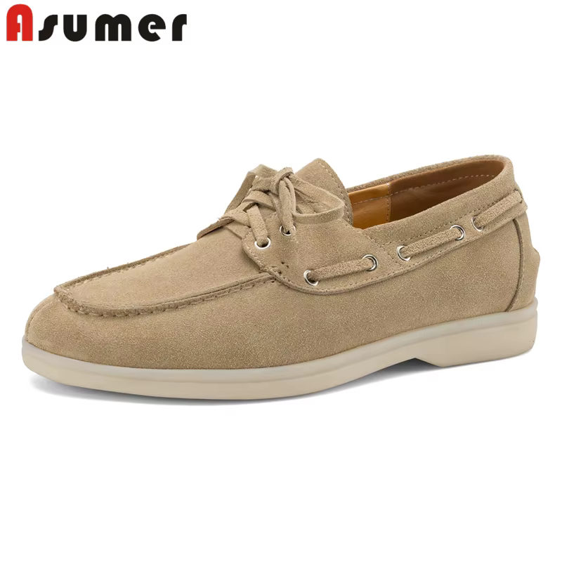 Chaussures plates pour femmes en daim de vache, taille 34-42, neuves, lacets, printemps automne, cha