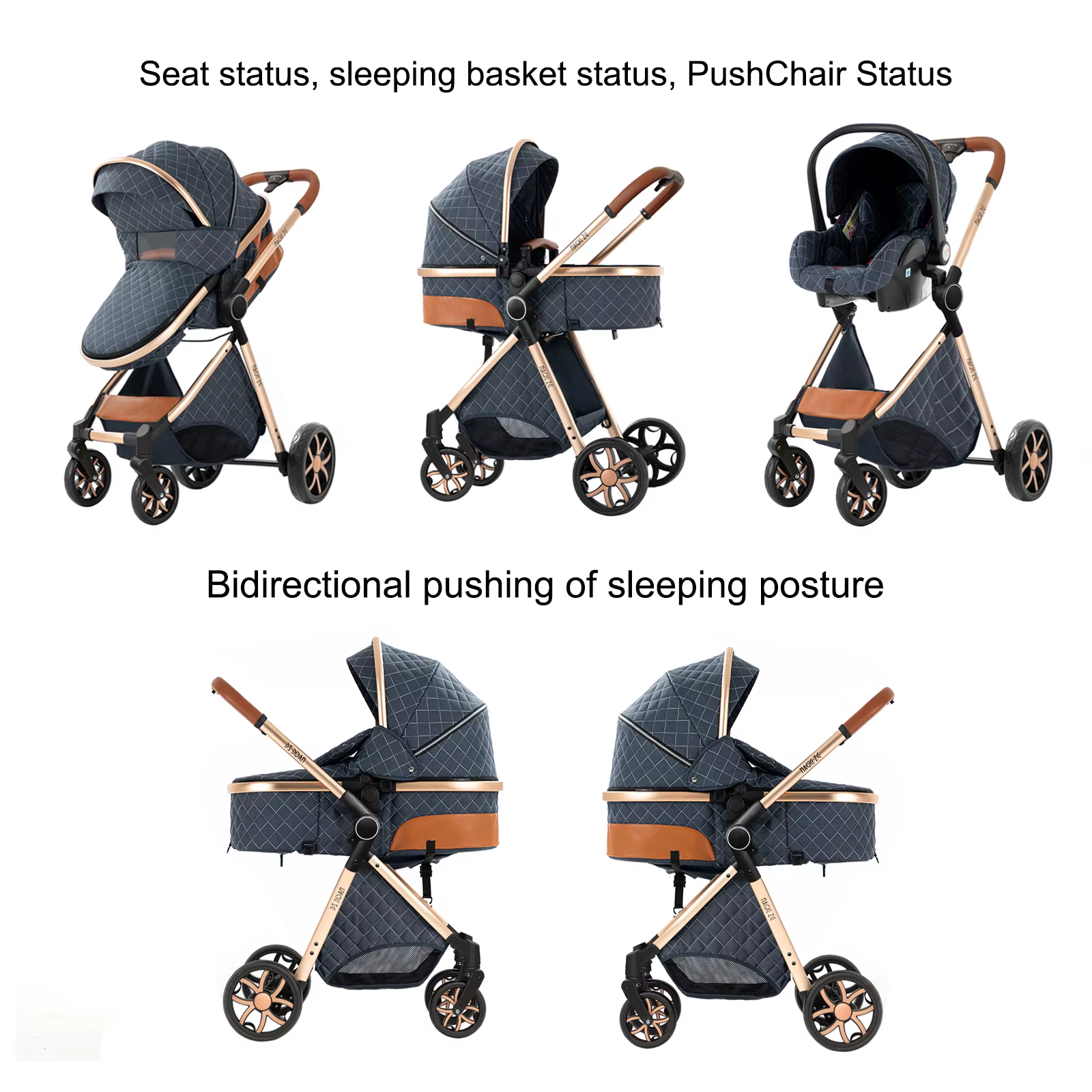 Poussette Bébé 3 en 1 Pliable Légère avec Dossier Réglable et Capote pour Nouveau-né, Idéale pour le