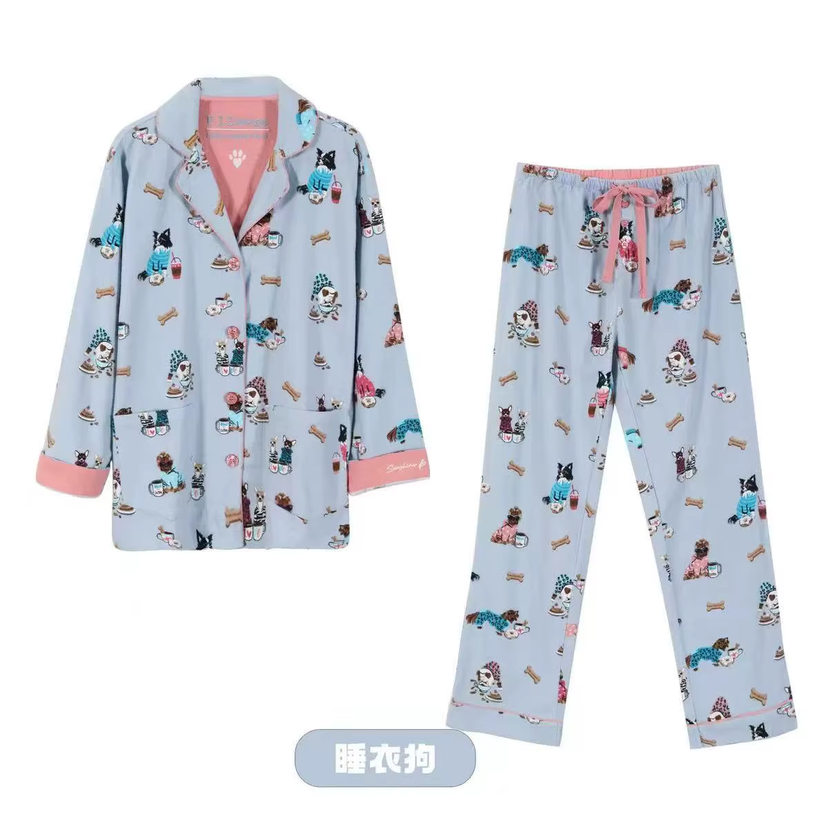 Ensemble de pyjamas en coton imbibé pour femmes, vêtements de nuit College de dessin animé, vêtement