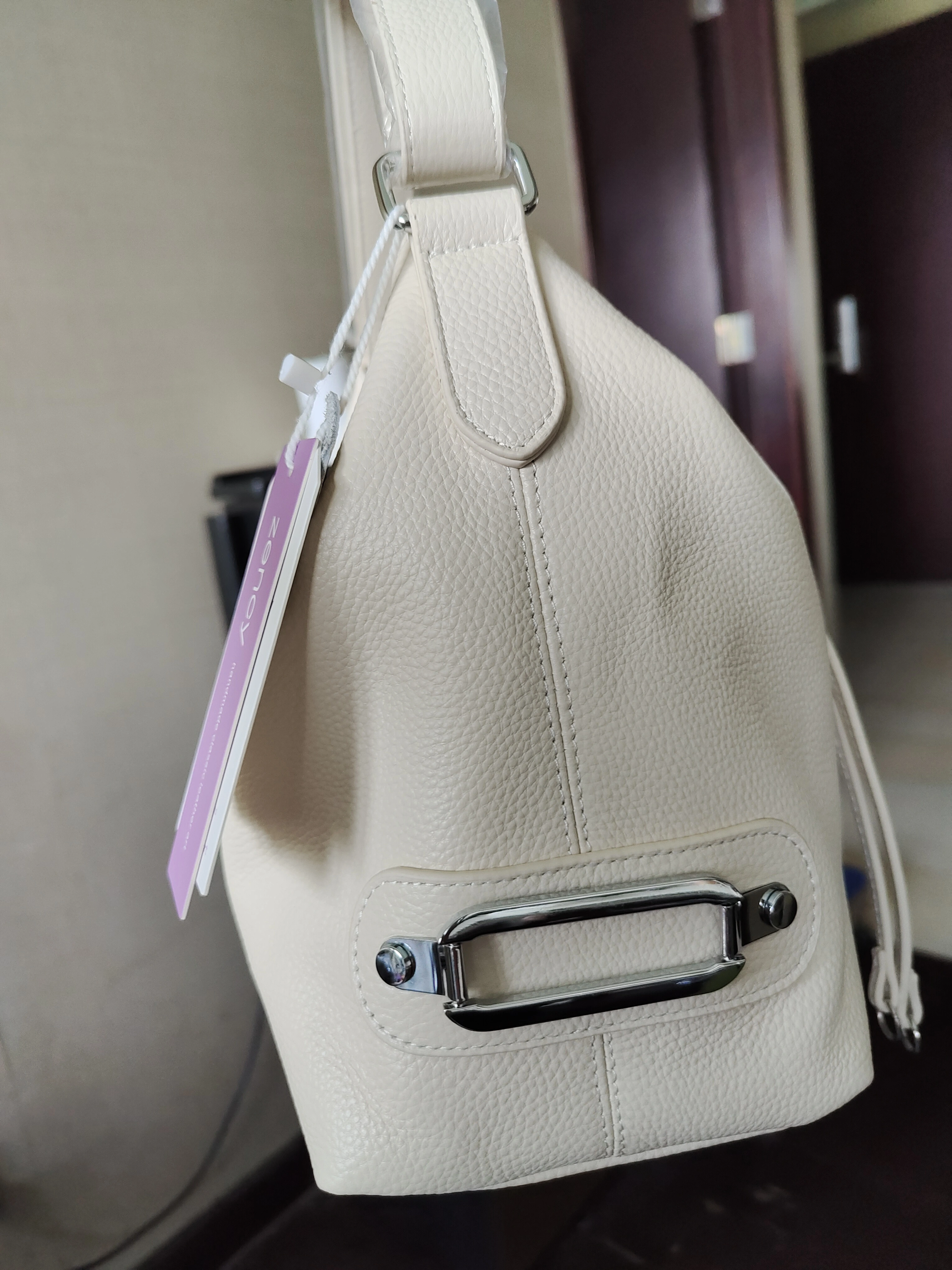 Zency – sac à bandoulière en cuir véritable pour femmes, sac élégant de grande capacité, couleur bei