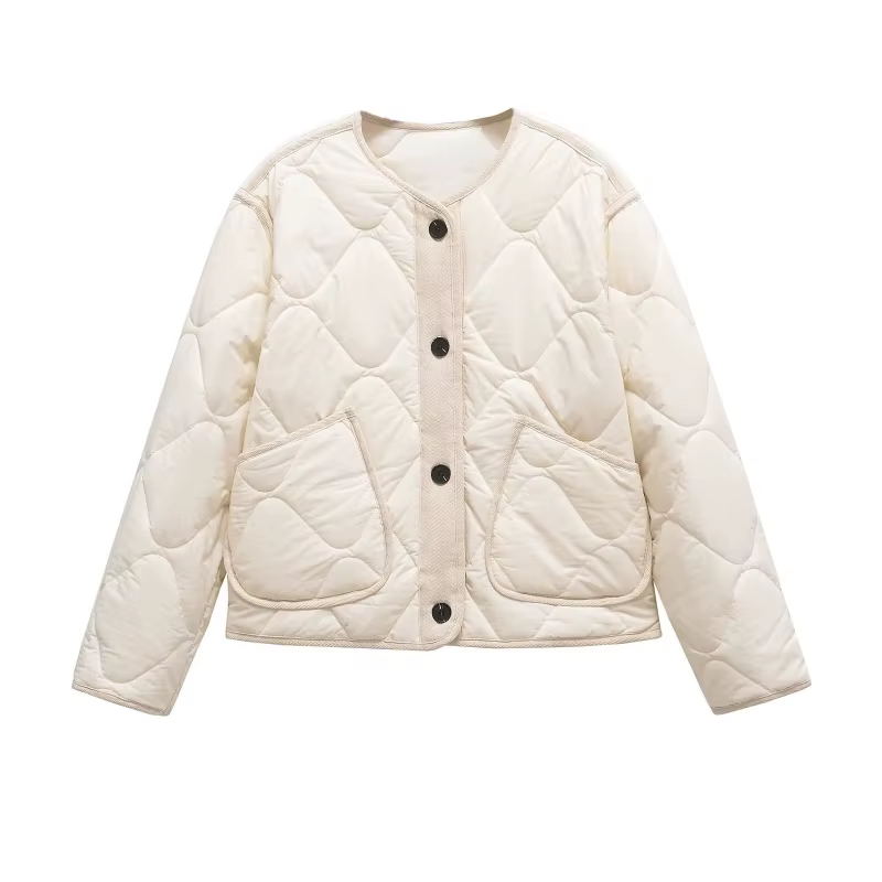 ETJ 2025 printemps nouveau femme vintage col rond matelassé coton rembourré version ample de veste d