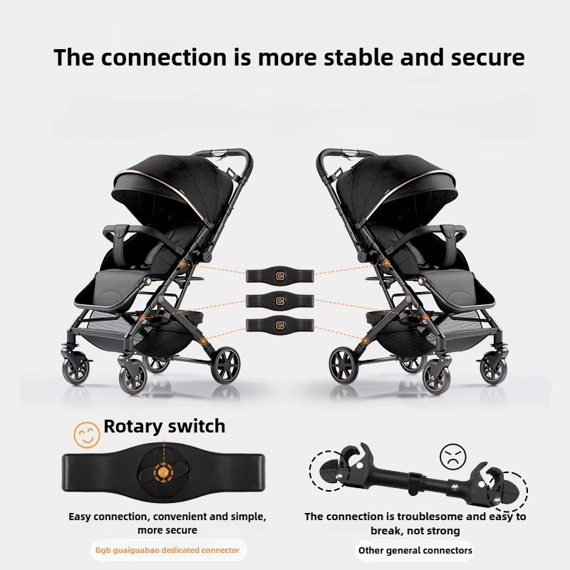 Poussette double détachable pour bébé, légère, haute vue, assise et couchée bidirectionnelle