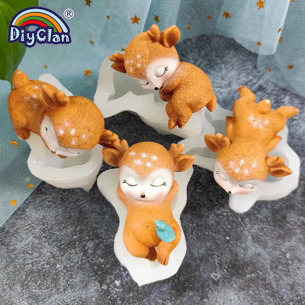 Moule en Silicone cerf Sika, bricolage créatif 3D, bougie de noël, fabrication de savon, argile anim