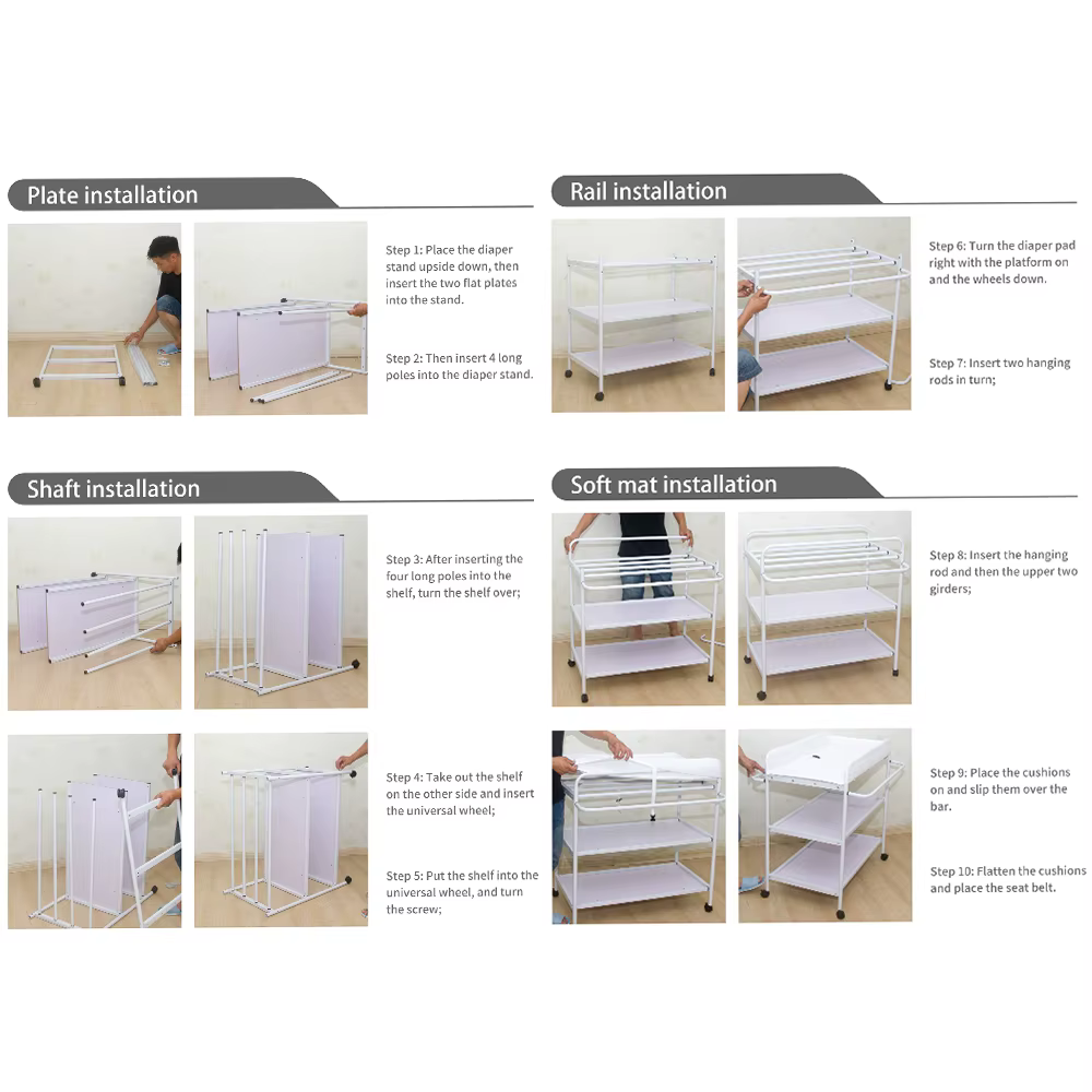 Étagère à Langer Largeur: 48 cm Table à Langer 4 Roulettes de Blocage Commode à Langer pour Bébé ave