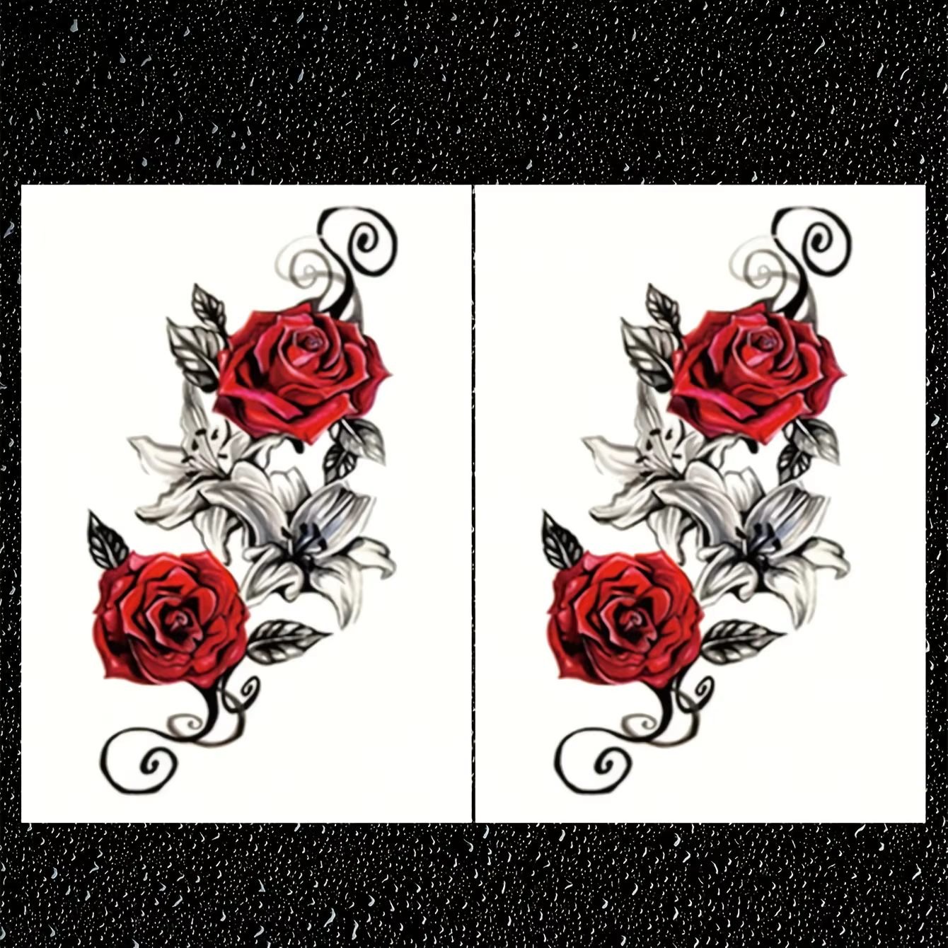 Autocollants de tatouage temporaires rouges en forme de Rose, 2 pièces, pour bras et jambes, Design 