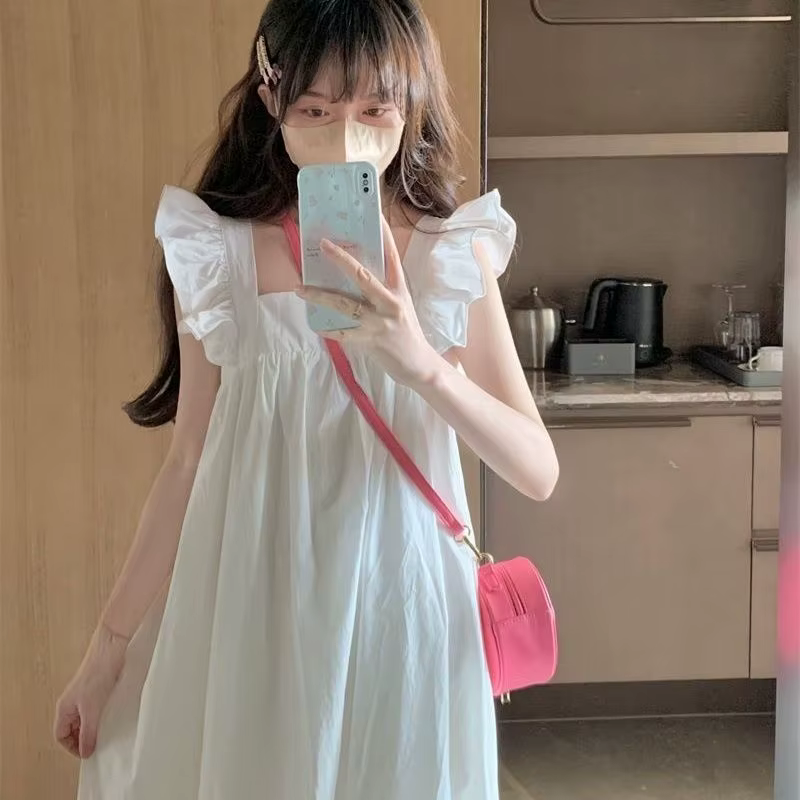 Robe Maxi à Manches Volantes pour Femme, Tenue de Vacances Esthétique, pour Étudiantes, Ulzzang