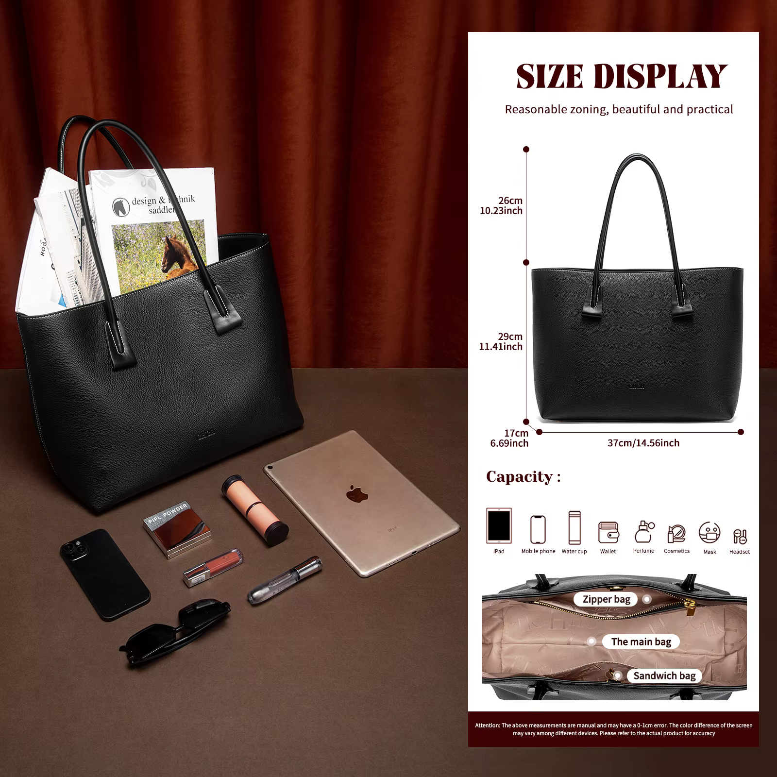 Sac fourre-tout CHCH pour femme, collection Printemps 2026, marron velours, grande capacité, sac à m