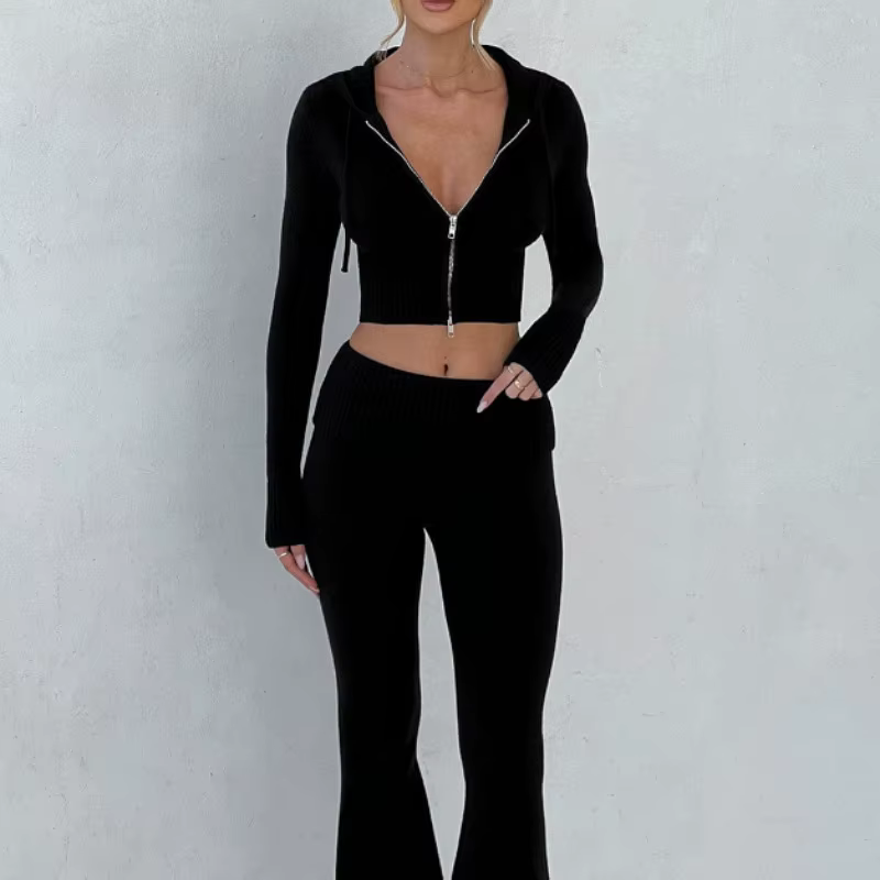 Nouvelle collection printemps - Vêtements pour femmes - Haut court à capuche slim - Pantalon décontr
