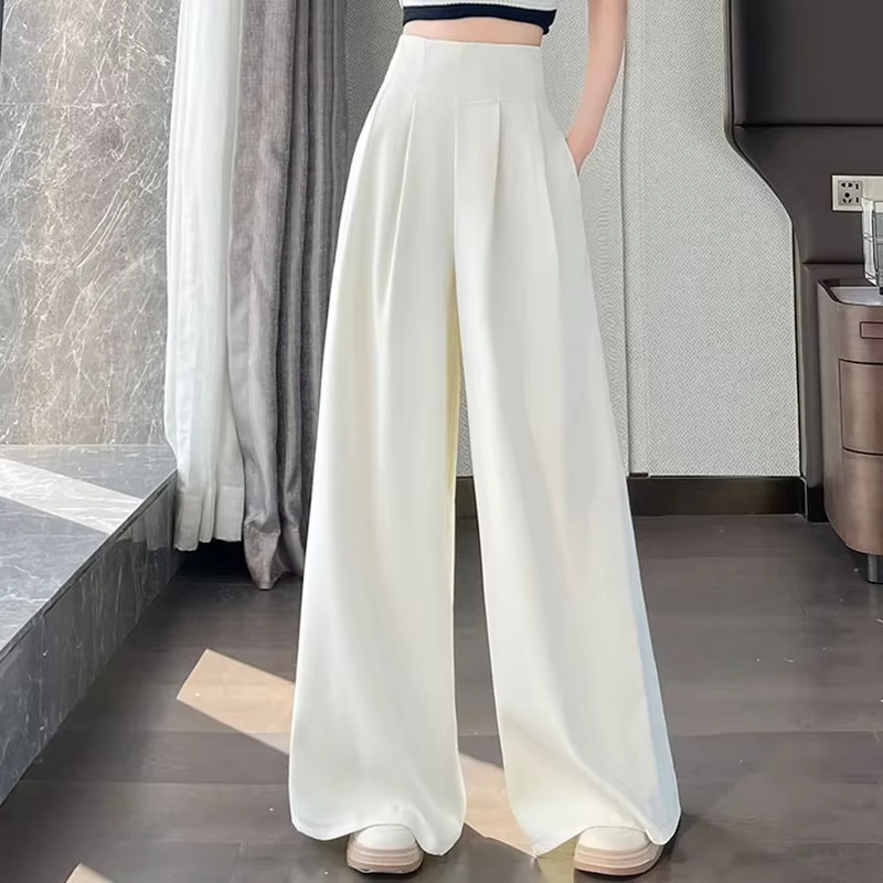 Pantalon coréen solide pour femmes, costume concis, taille haute, mode basique, ample, amincissant,