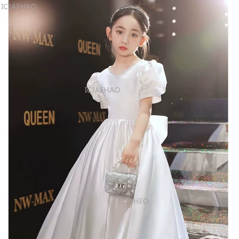 Nouvelle Robe de Cérémonie Blanche pour Filles, Style Français à Manches Bouffantes, pour Spectacle 