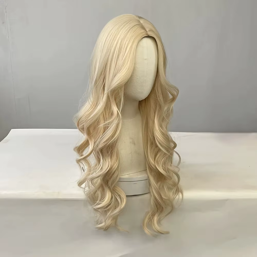 Perruque synthétique bouclée dorée pour cheveux longs bouclés pour fête, cosplay d'Halloween, usage
