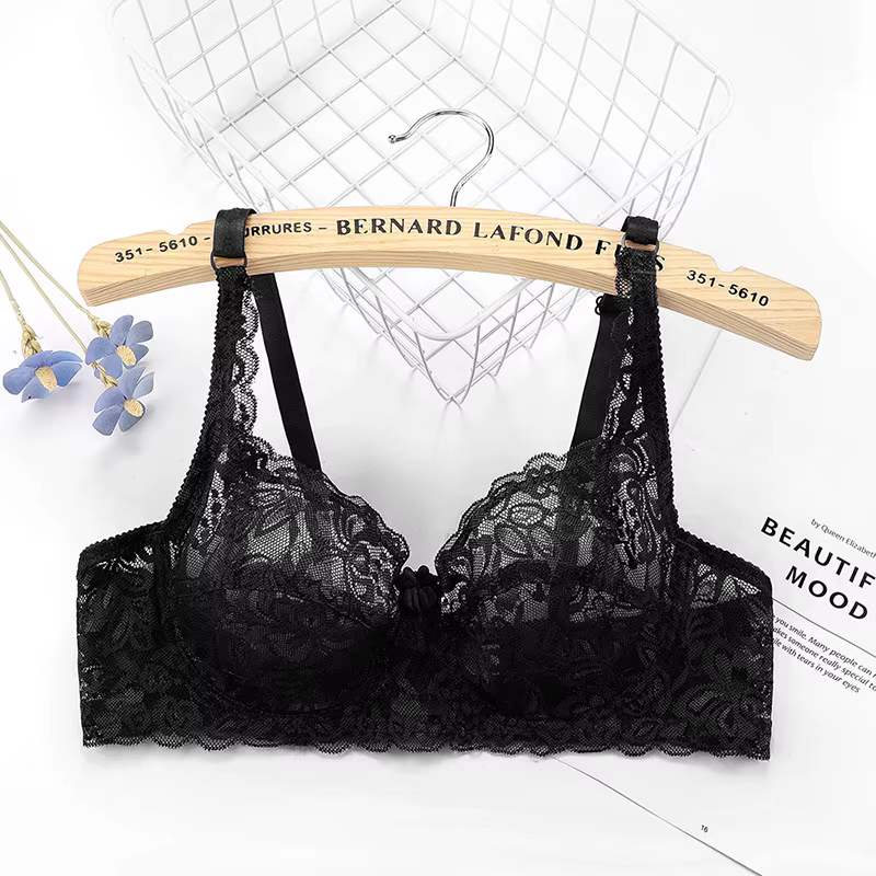 Soutien-gorge push-up ultra-fin en dentelle grande taille pour femme, lingerie sexy ajourée, sous-vê