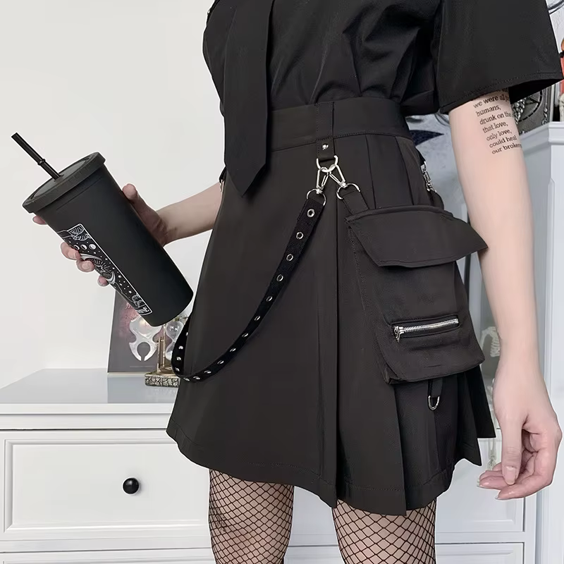 Jupe noire Harajuku Punk gothique noir taille haute noir femmes Sexy Patchwork pansement Mini jupe f