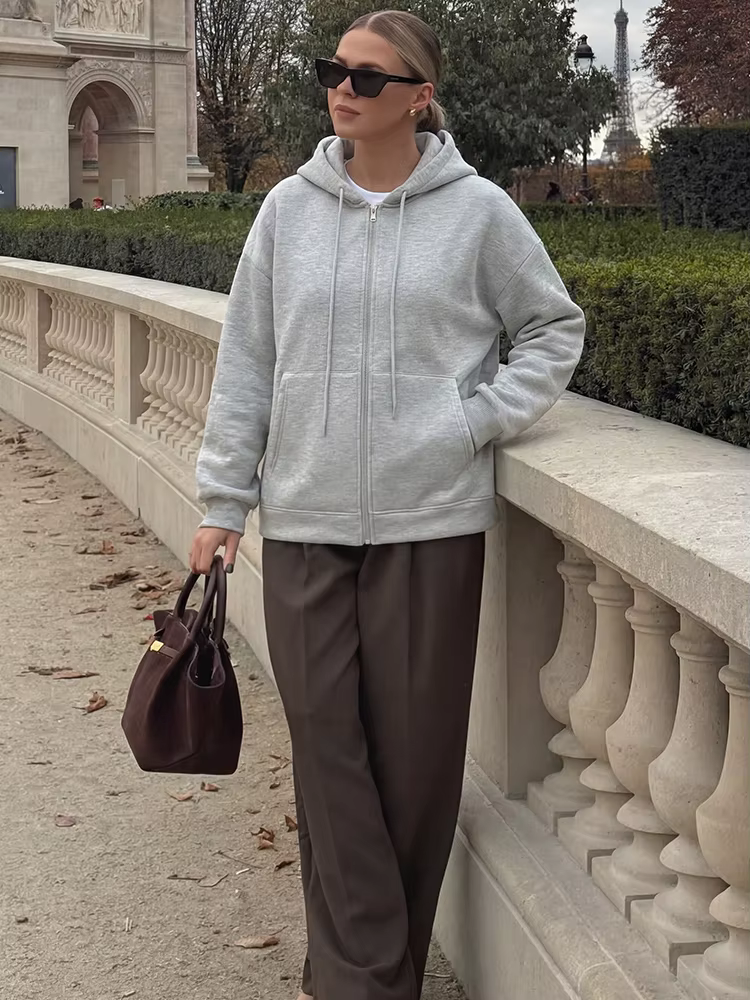 HH 2026 – Nouvelle veste décontractée à capuche zippée pour femme, manches longues, grande poche, co