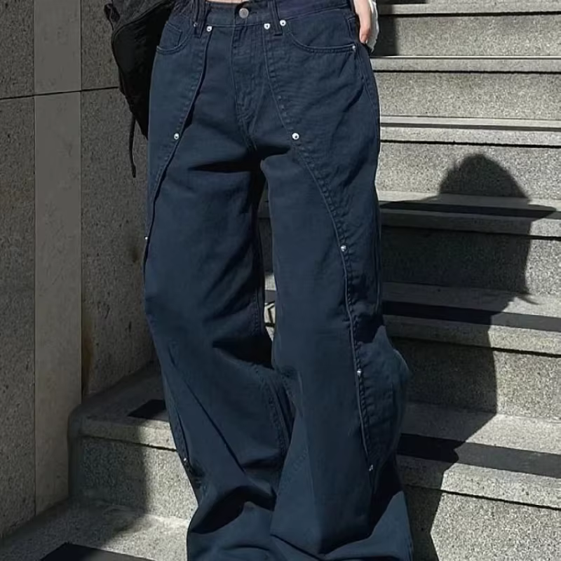 Jean pour femme Y2k, vêtements décontractés, coupe ample, pantalon à jambes larges, Style rétro amér