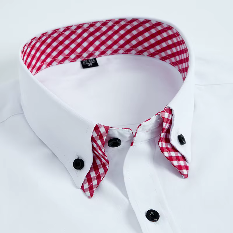 Chemise habillée à manches longues pour hommes Non fer Double couche affaires formelle coupe réguliè