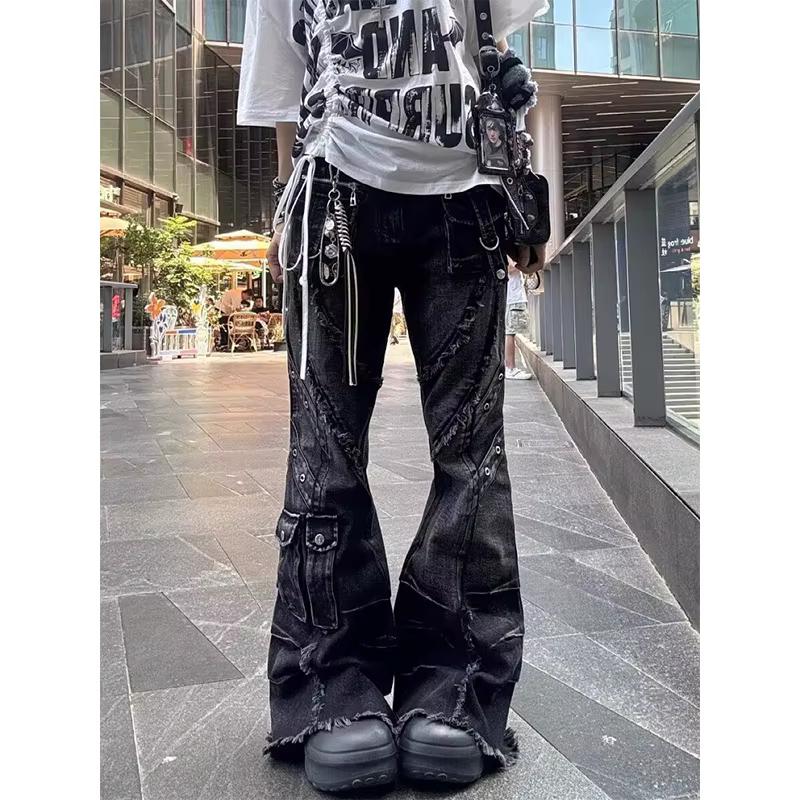 Jean Baggy Évasé Y2K Style Harajuku Japonais pour Femme, Pantalon Cargo Vintage Oversize en Denim Pa