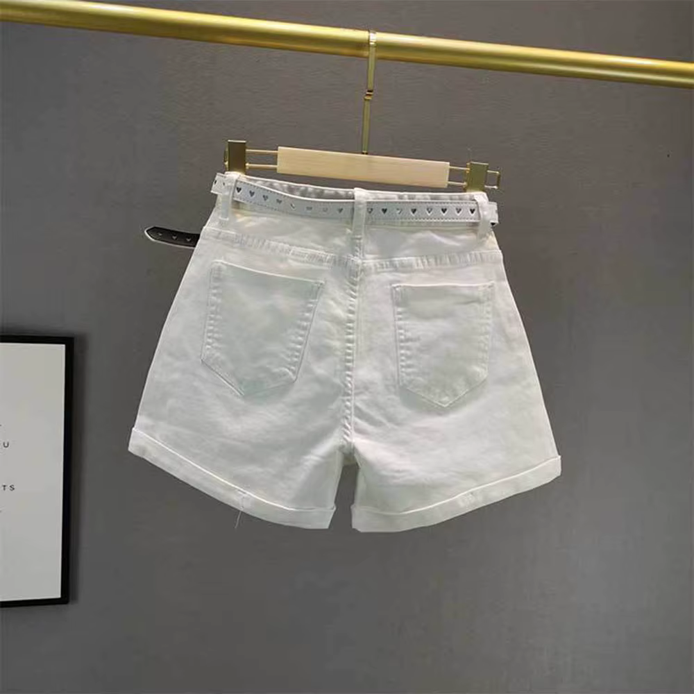 Short en Jean blanc pour femmes, taille haute, ample, à la mode, lettre diamant, nouvelle collection