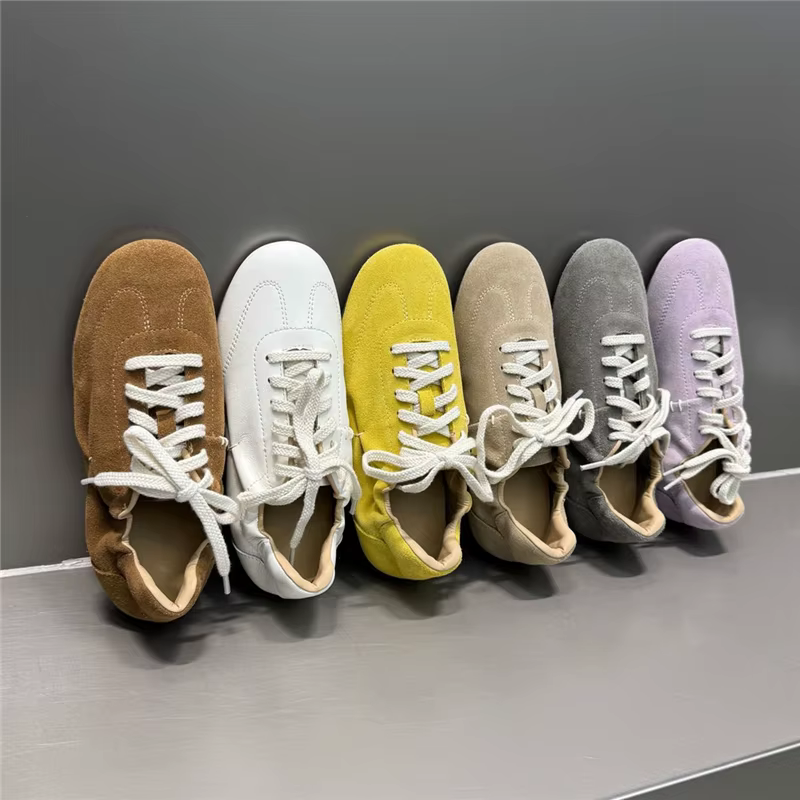 NORAZORA Ins HOT Chaussures plates en cuir de vachette pour femmes, baskets à lacets, couleur unie,