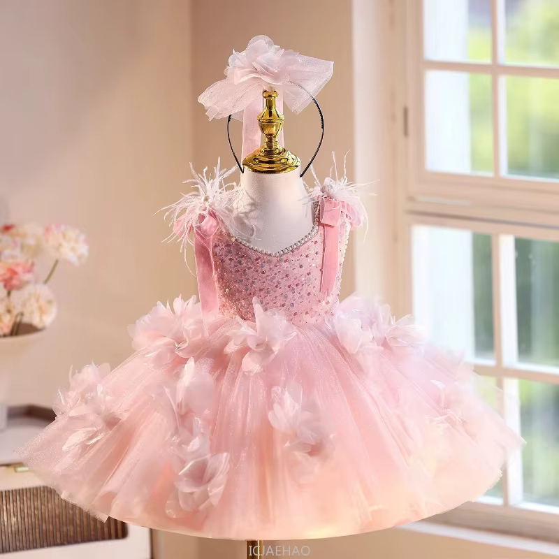 Robe de Soirée 2026 Nouvelle Collection Rose pour Filles, Costume de Princesse, Robe de Demoiselle d