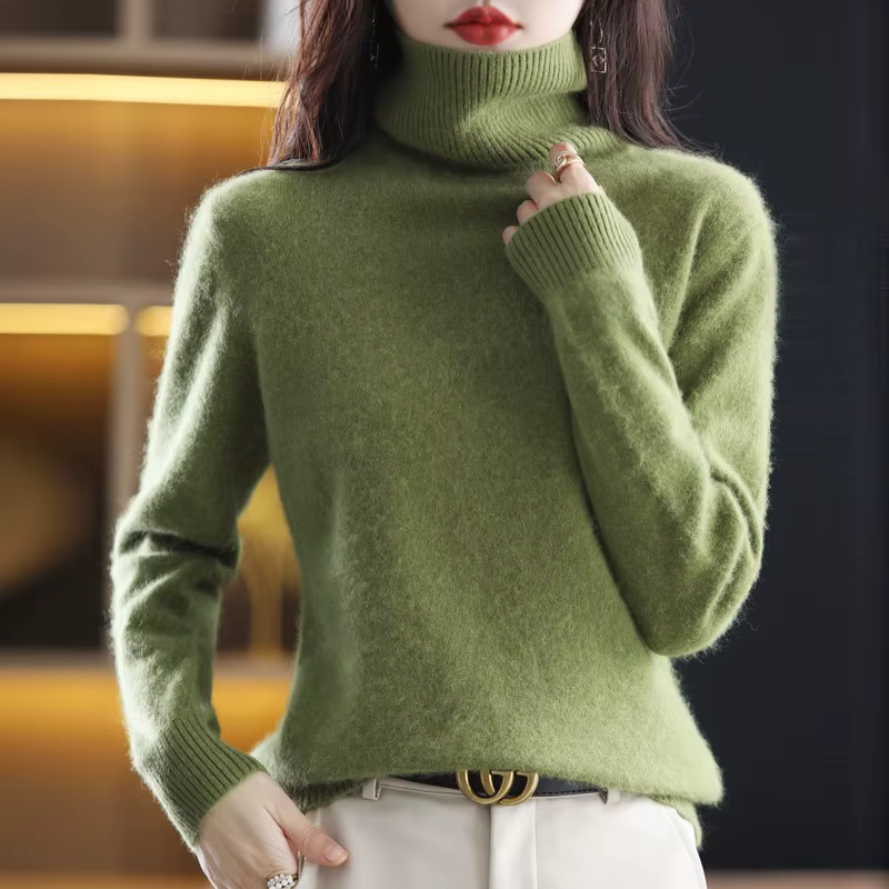 Pull en cachemire de vison pour femme, col haut, chaud, mode coréenne, automne, hiver, nouveau, 100%