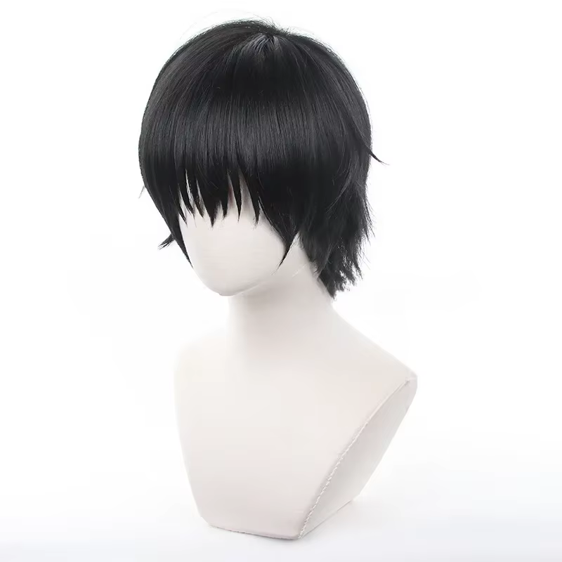 Anime Jujutsu Fushigflats Toji Cosplay Synthétique Ultraviolette Courte Cheveux Noirs pour Hommes, 3