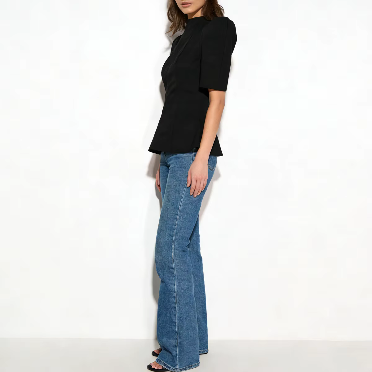 Haut Peplum Femme CiCi Col Montant Manches Courtes Bouffantes Silhouette Structurée Élégant Tenue de