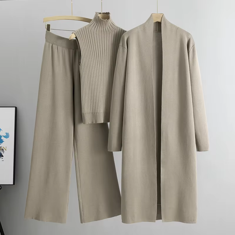 Ensemble 3 pièces élégant et tendance pour femme en tricot Hiver et Automne 2026 : Cardigan, Pull et