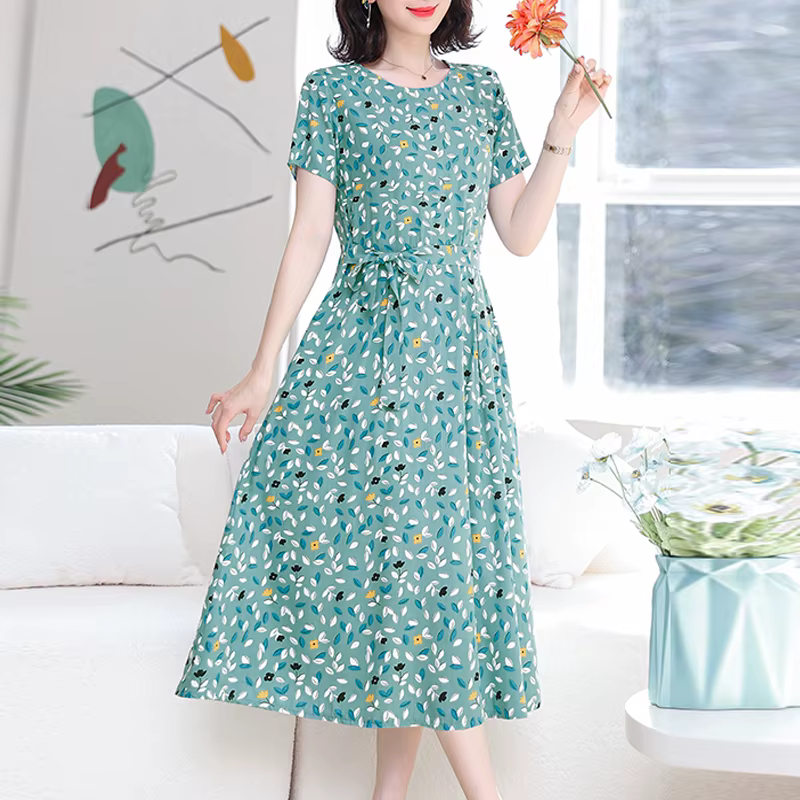 Robe d'été à col rond pour femmes, tenue de soirée en coton, grande taille, style bohème