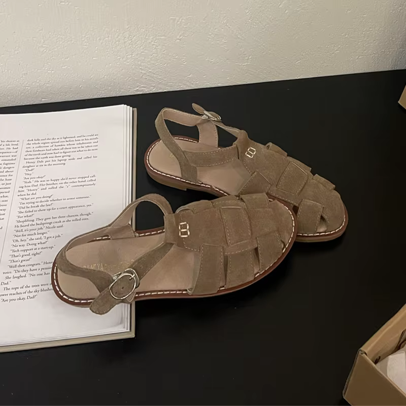 DIMANYU-Sandales romaines plates rétro en cuir véritable pour femmes, chaussures jos évidées pour da