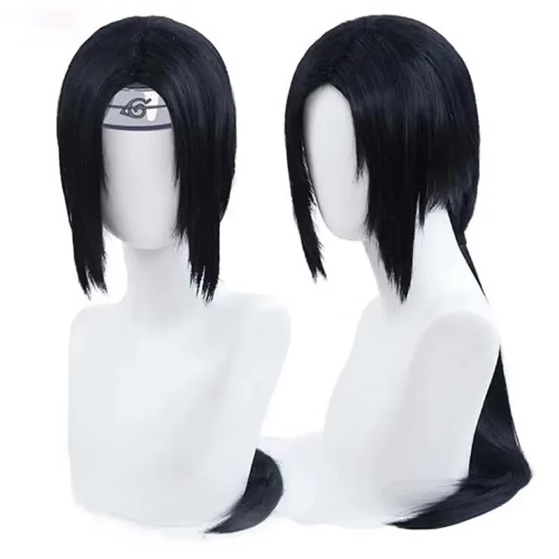 Perruque de Cosplay Anime Itachi Uchiha, Cheveux Synthétiques Longs et Lisses, Noir, Degré de Chaleu