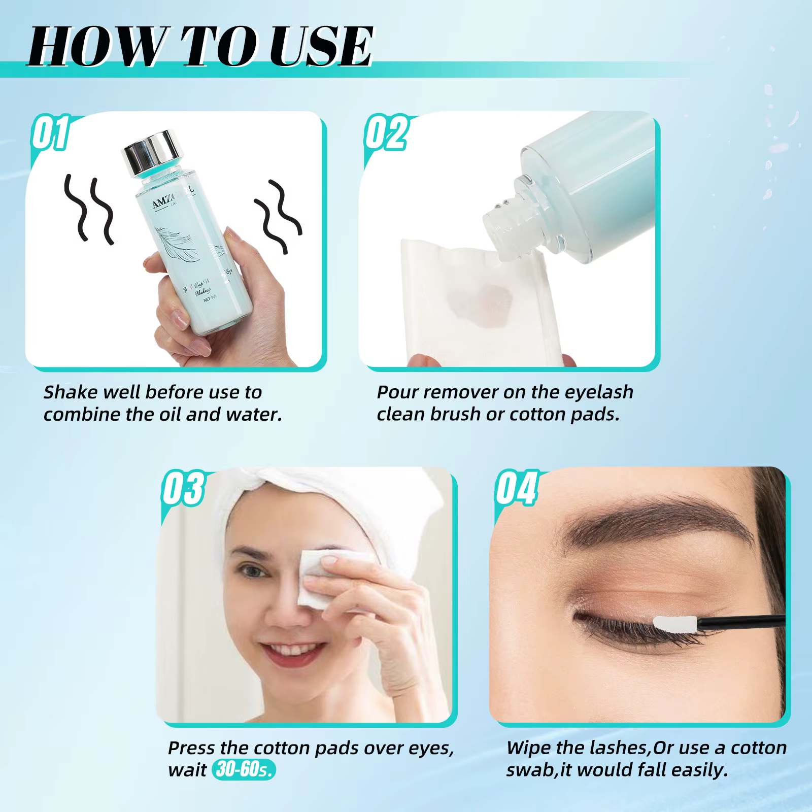 Amzgirl-Démaqucorporelle pour cils 100ml, huile et eau cosmétiques, maquillage doux pour les yeux, p