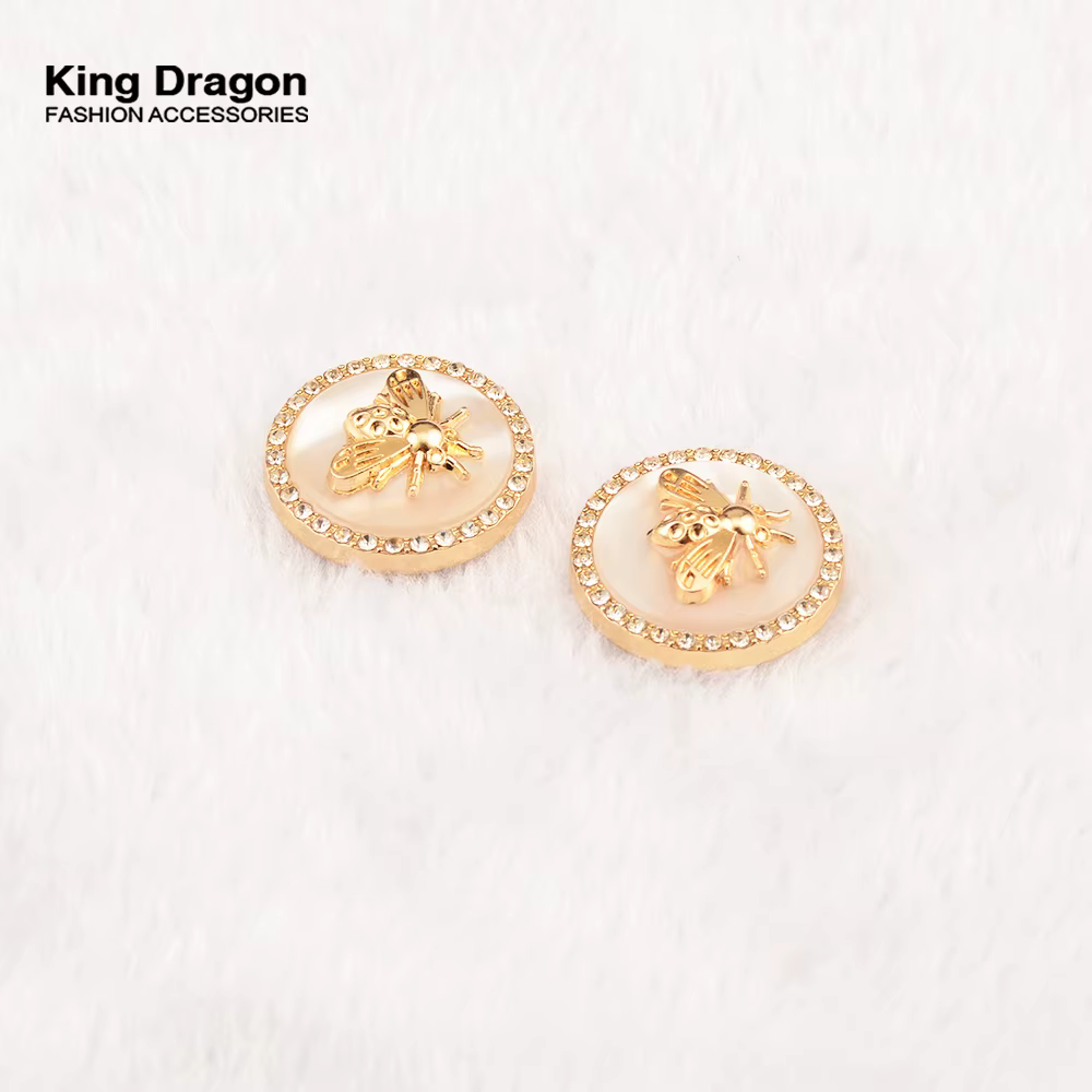 Nouvel Arrivage – Lot de 6 Boutons en Métal Doré avec Strass et Perles Roses et Bleues, Style Abeill