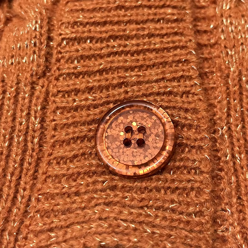 Cardigan TS scintillant pour femmes, pull en tricot épais Orange avec broderie d'étoiles, fil doré,