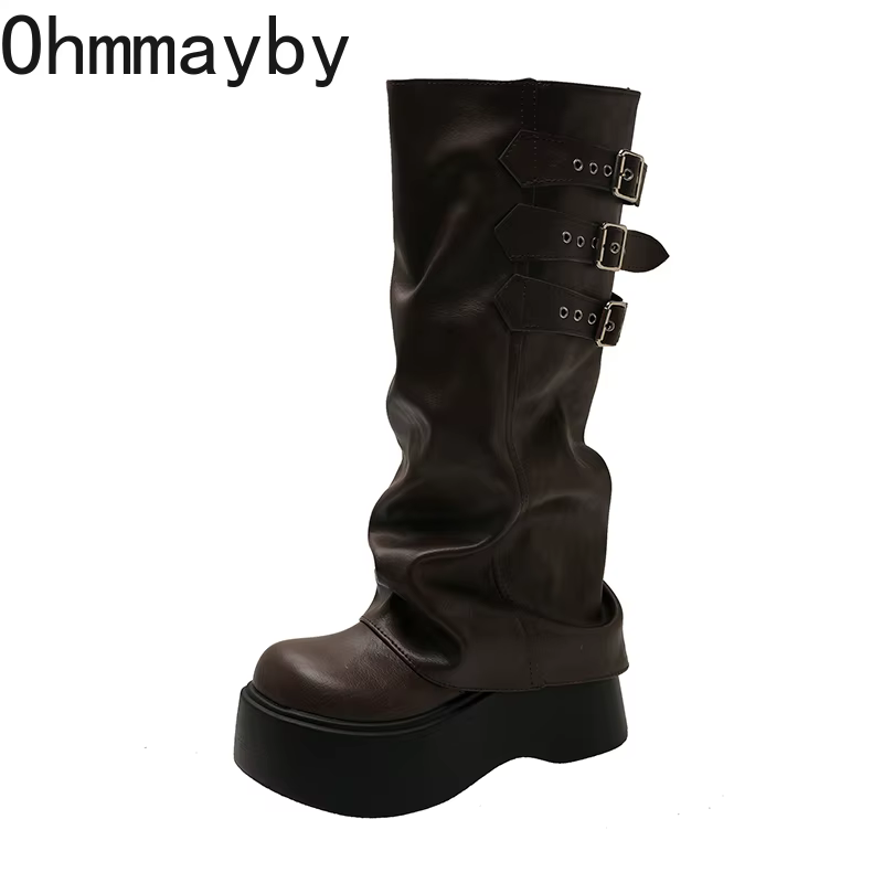 Style Punk femmes bottes longues modernes mode plate-forme hauteur augmenter haute chevalier chausso
