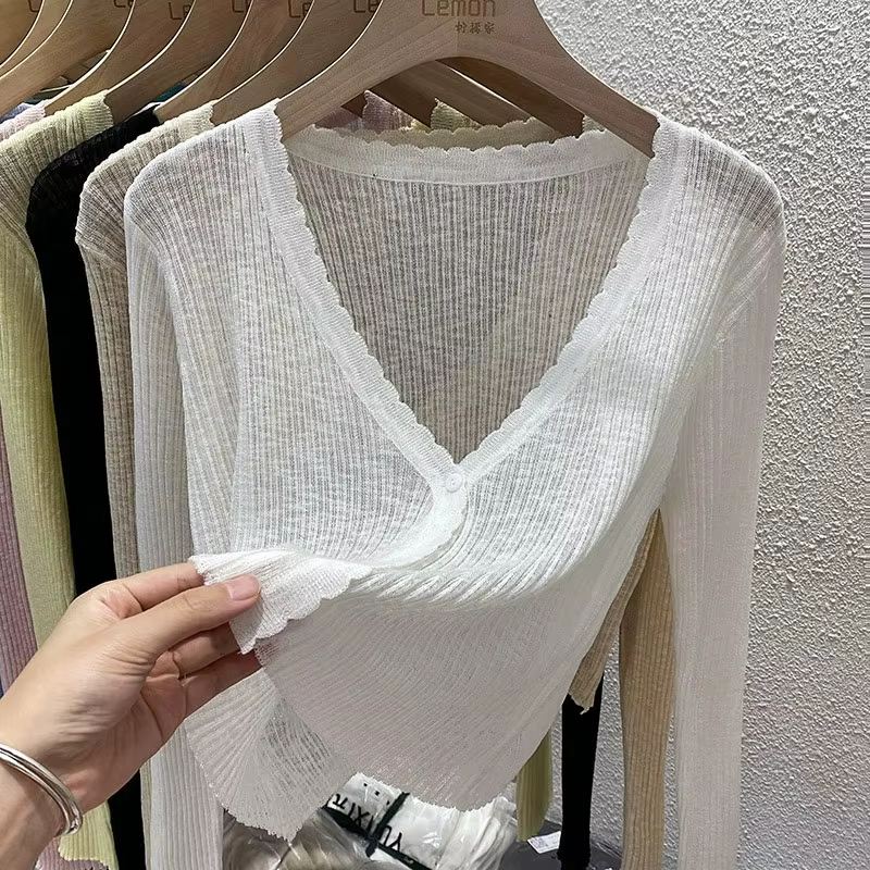 Cardigan court Pastel pour femmes, manches longues, boutons sur le devant, veste Cardi tricotée légè