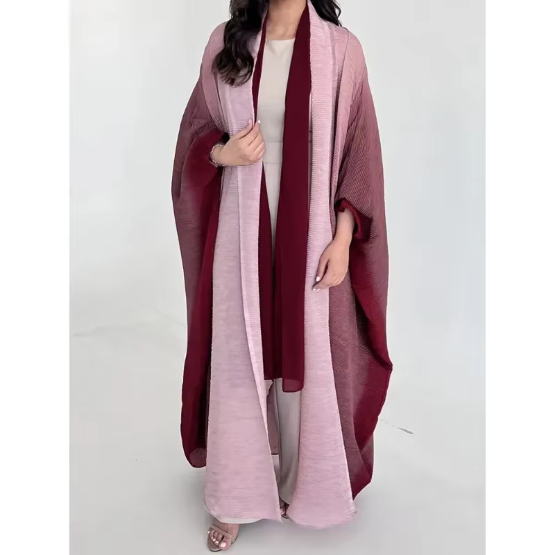 Veste coupe-vent froissée pour femmes, col écharpe à manches chauve-souris, Robe longue dégradée, ma