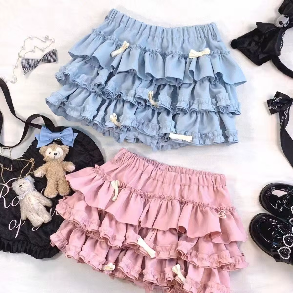 Nouvelle collection été 2026 : Mini-jupe tutu polyvalente pour femme, bleue, avec nœud et dentelle,