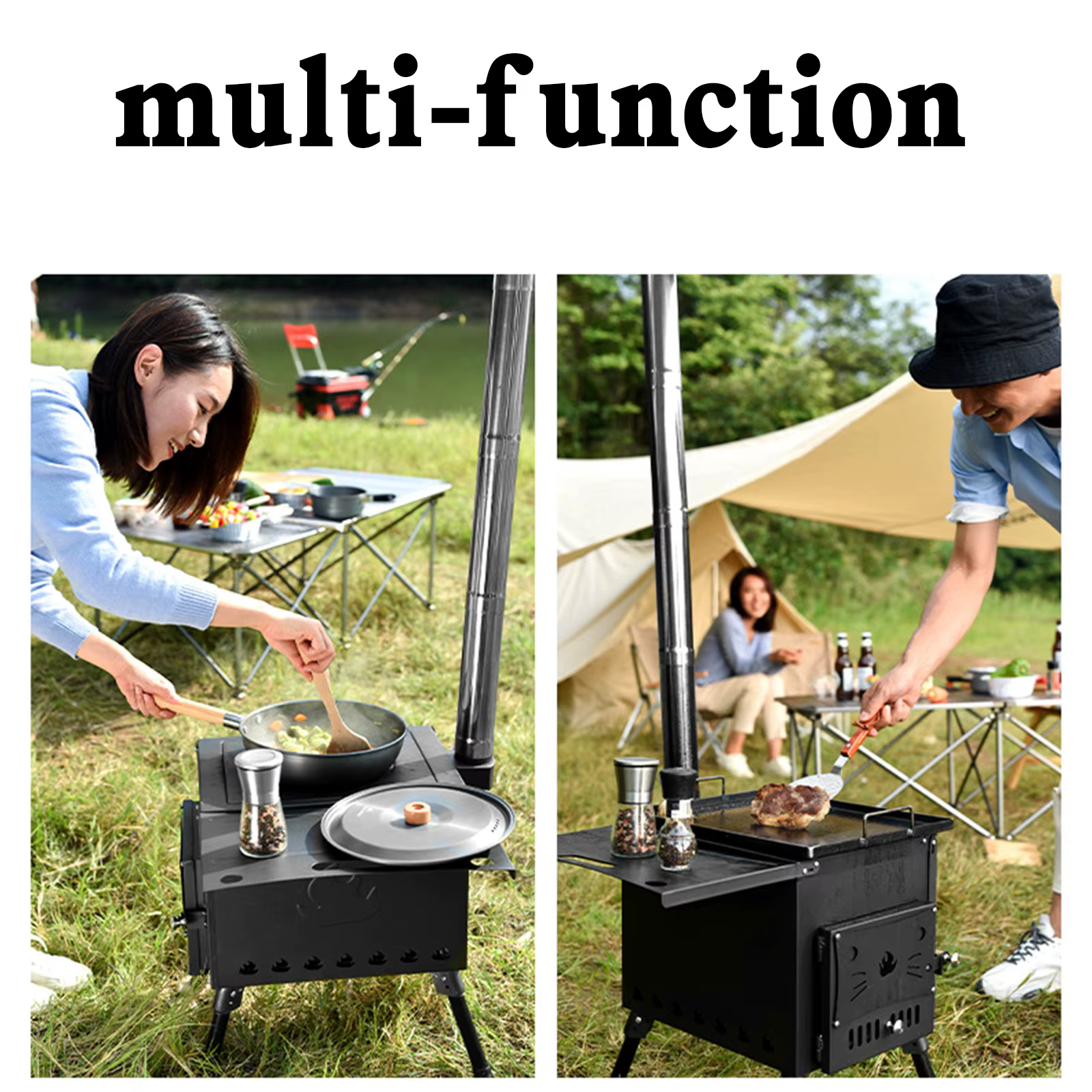 Poêle à bois portable pour camping en plein air, cuisinière de pique-nique, chauffage pliant, combus