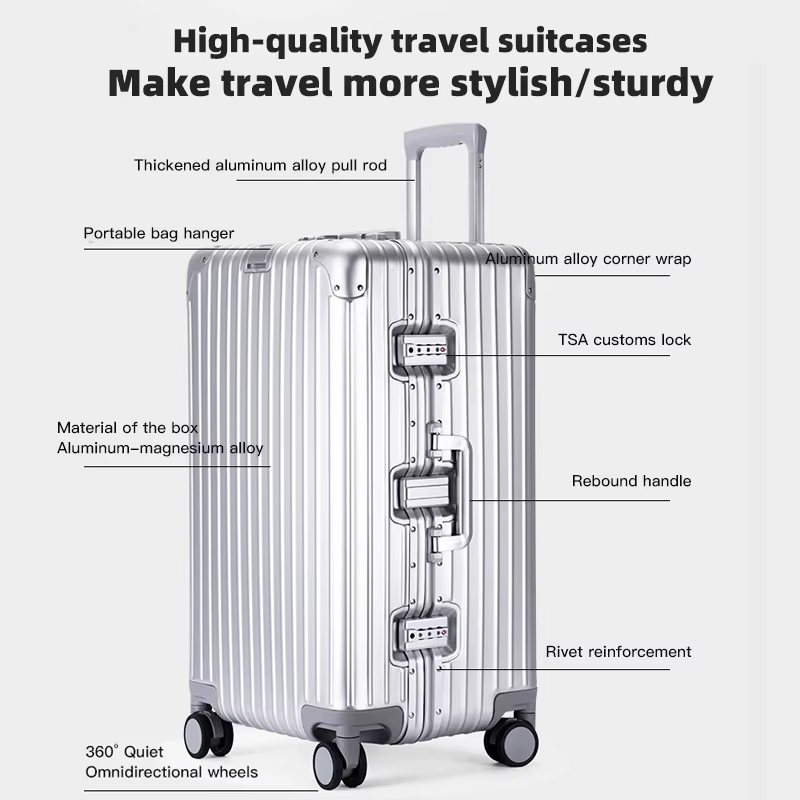 Valise de voyage en alliage aluminium-magnésium, bagage à roulettes, bagage cabine