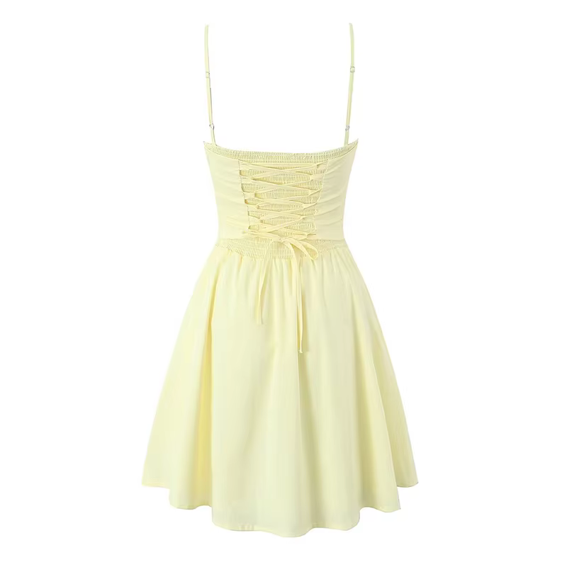 YENKYE-Mini robe en arête de poisson pour femme, taille en arête de poisson, fronde saillante, dos à