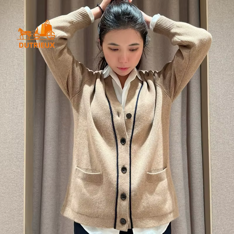 Cardigan en cachemire à col en v pour femme, manteau élégant et décontracté, Style minimaliste, 100%