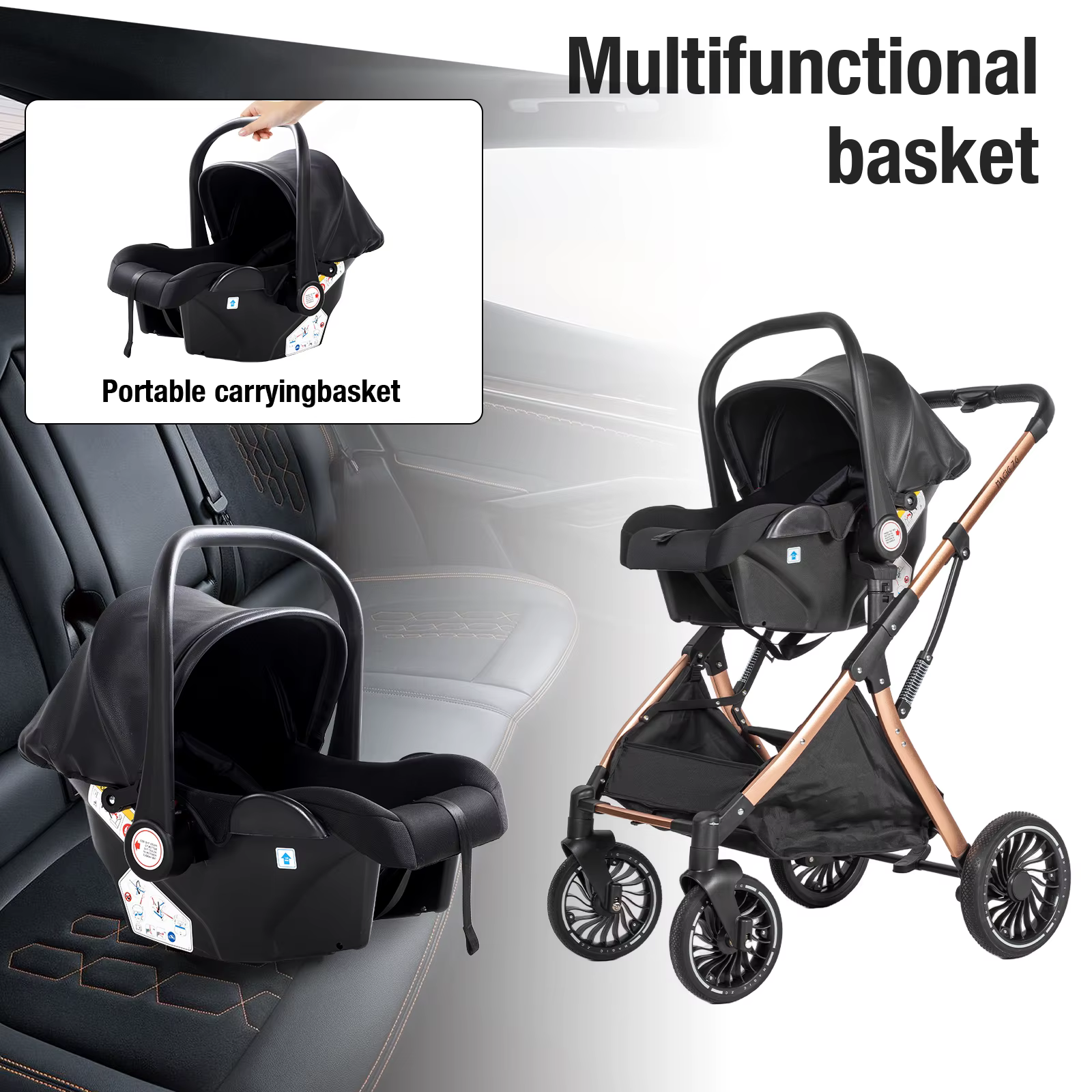 Système de voyage 3 en 1 pour bébé : poussette légère, pliable, antichoc, siège auto pour nouveau-né