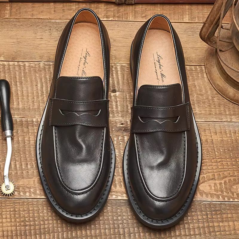 Mocassins britanniques en cuir pour hommes, chaussures de haricot en cuir cirhide, mocassins faits à